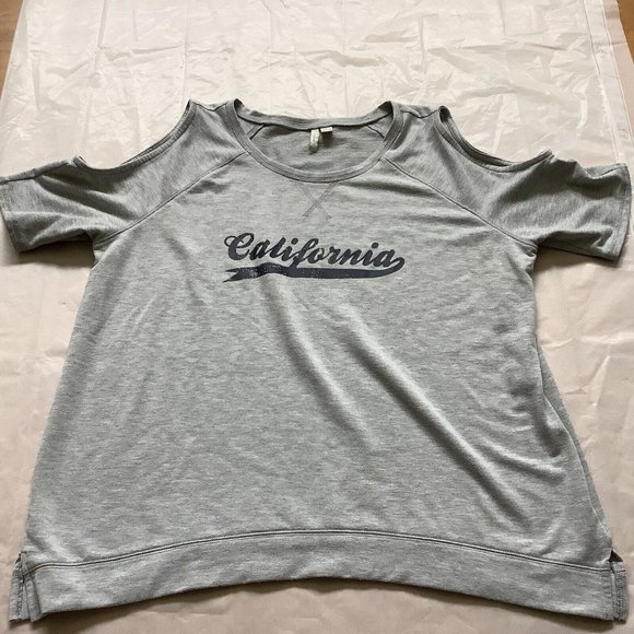 Cato Active Womens Gray Sweatshirt Cold Shoulder Top California Size Large - Picture 1 of 9